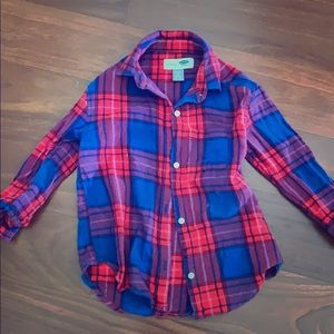 Girl’s blue and red flannel button up shirt